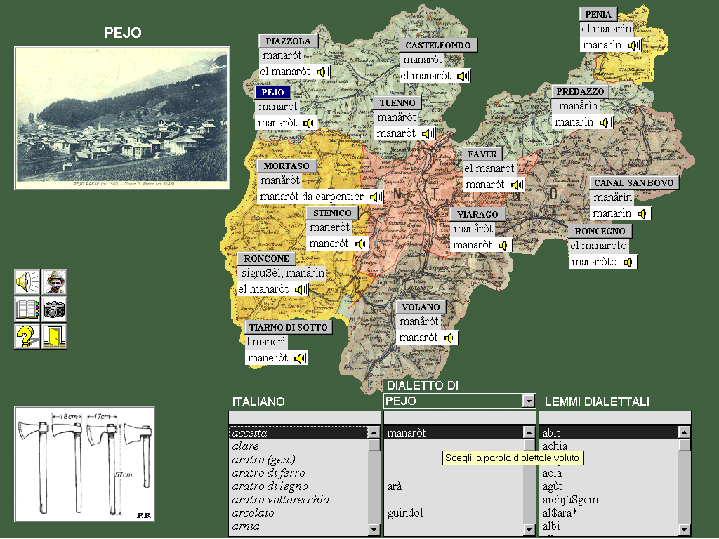 Main window of the Multimedia Atlas of Trentino Dialects