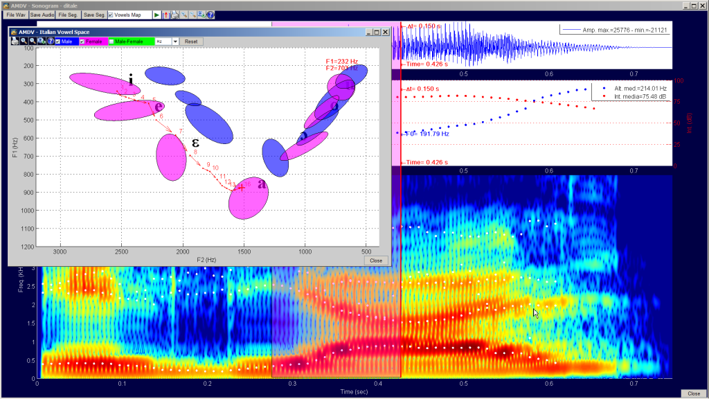 AMDV - Sonogram and vowel space mapping