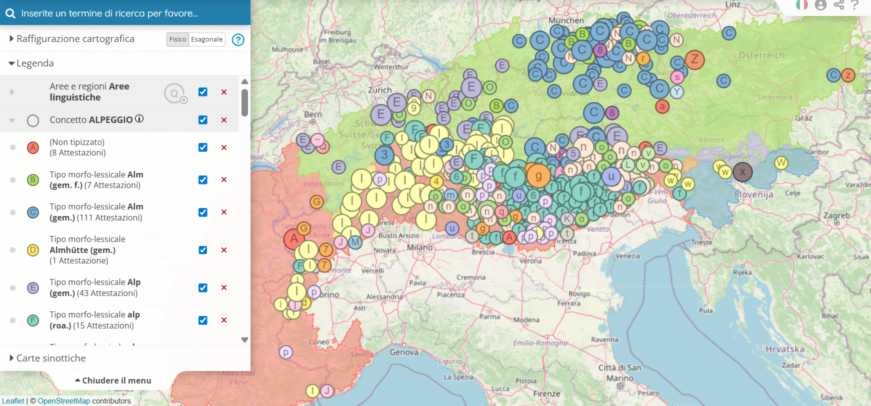 Designazioni del concetto ALPEGGIO (mappa interattiva originale https://www.verba-alpina.gwi.uni-muenchen.de?page_id =133&db=232&tk=5194)